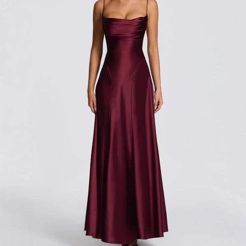 Damen Elegantes Maxi-Kleid mit fließendem Satin und verführerischem Spaghettiträger Echoarchiv