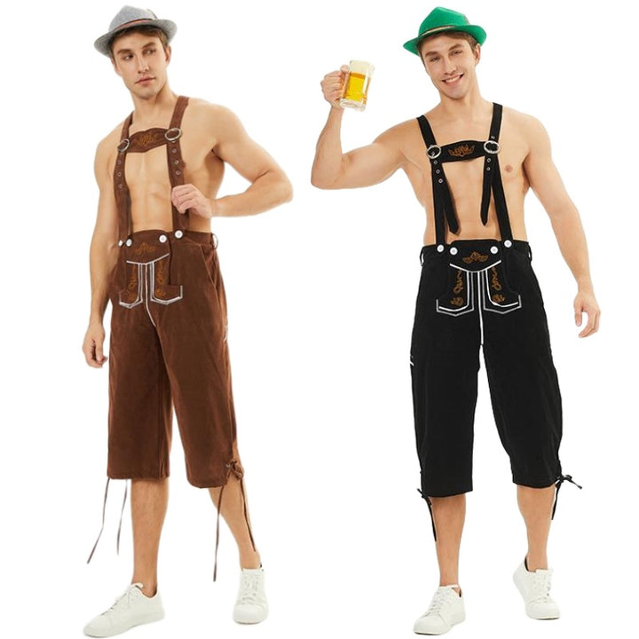 Herren nan kniehohe Trachtenhose aus Wildlederimitat mit dekorativen Stickdetails und verstellbaren Trägern Echo Archiv