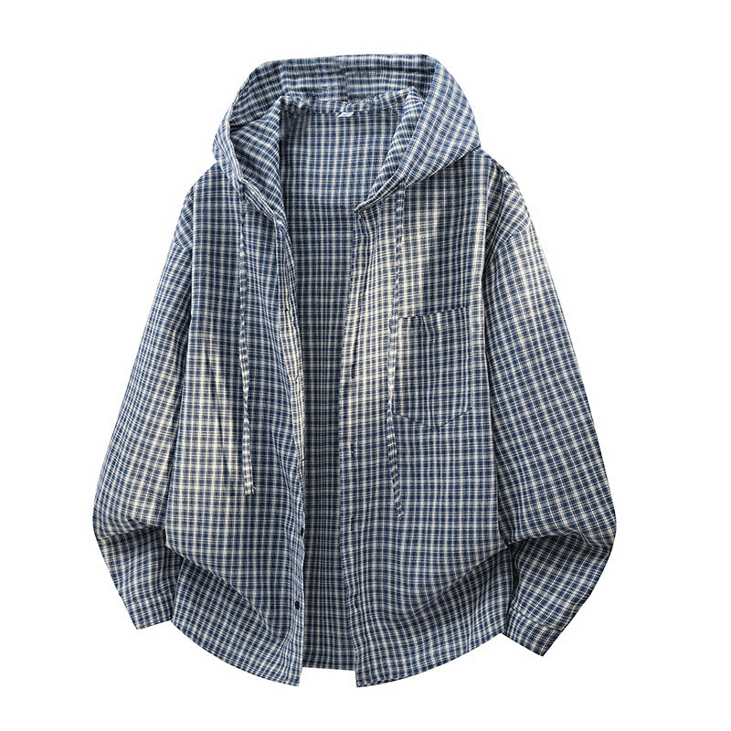 Herren Karierter Overshirt-Hoodie aus Baumwollmix mit Kapuze & Relaxed-Fit Echo Archiv