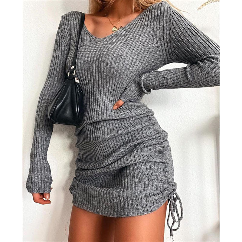 Damen Strick Mini-Kleid mit Raffung und V-Ausschnitt Echo Archiv