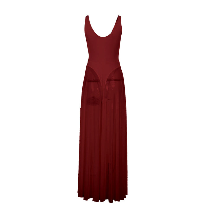 Damen Stilvolles Maxikleid mit transparentem Rock und elegantem V-Ausschnitt Echo Archiv