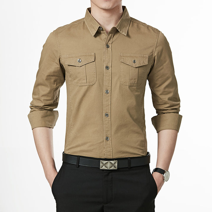Herren Slim-Fit Hemd im Utility-Stil mit Brustpattentaschen und Kentkragen Echo Archiv