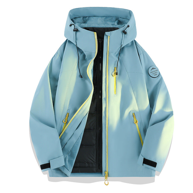 Damen Leichte wasserdichte Kapuzenjacke mit Teddy‑Charm und verdeckten Reißverschlusstaschen Echoarchiv