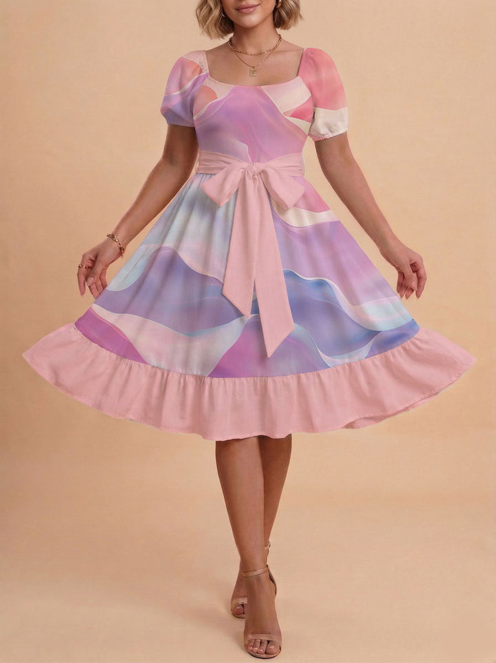Damen Retro Maxikleid mit Puffärmeln und Taillengürtel Echo Archiv