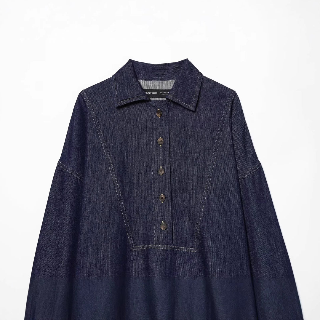 Damen Oversize-Denim-Tunika mit halber Knopfleiste und markanten Nahtdetails Echo Archiv