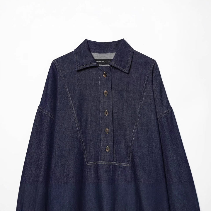 Damen Oversize-Denim-Tunika mit halber Knopfleiste und markanten Nahtdetails Echo Archiv