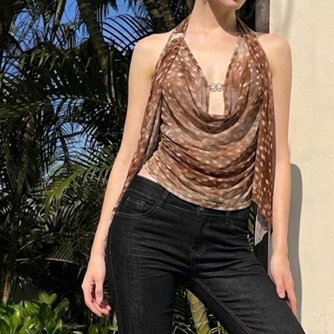 Damen Schicke Halterneck Bluse mit Drapierung Echo Archiv