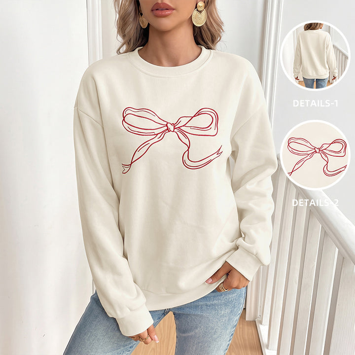 Damen Oversize-Sweatshirt mit gesticktem Schleifen-Motiv und Rundhalsausschnitt Echoarchiv