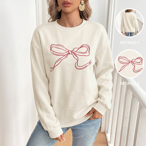Damen Oversize-Sweatshirt mit gesticktem Schleifen-Motiv und Rundhalsausschnitt Echoarchiv