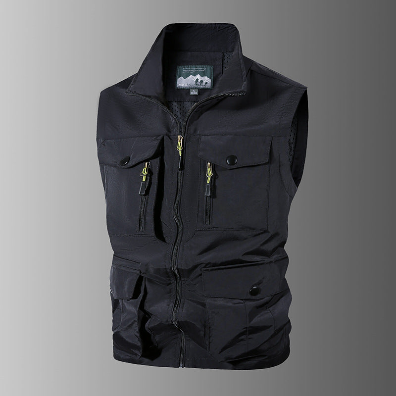 Herren Multifunktions-Outdoorweste mit Mehrfachtaschen und Stehkragen Echoarchiv