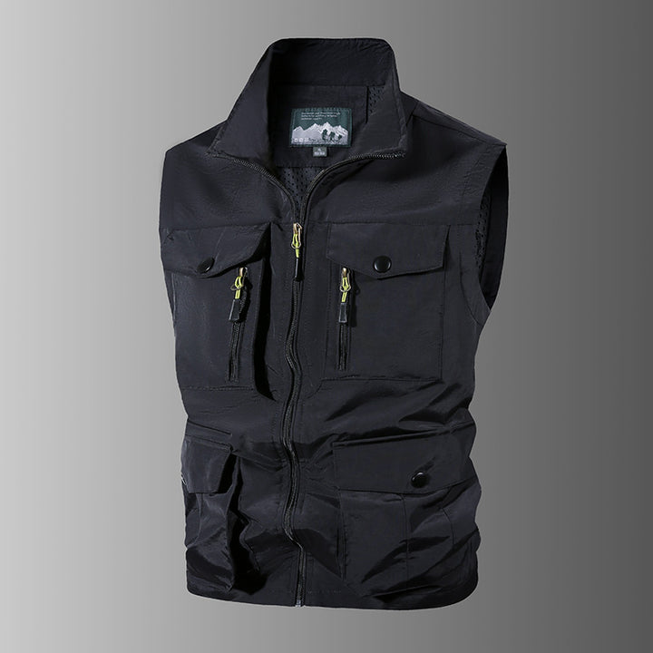 Herren Multifunktions-Outdoorweste mit Mehrfachtaschen und Stehkragen Echoarchiv
