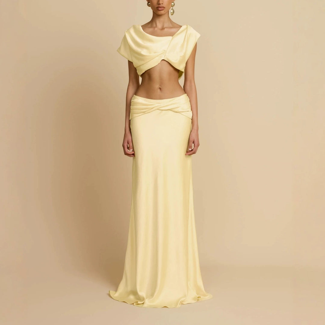 Damen Elegantes bodenlanges Kleid mit drapierten Details Echo Archiv