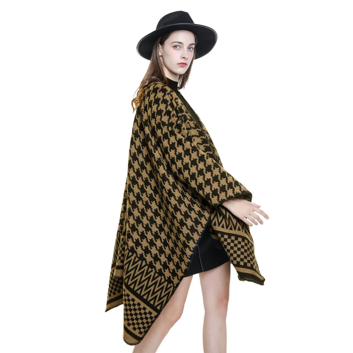 Damen Jacquard-Capeponcho mit Hahnentritt- und Geometriemuster Echo Archiv