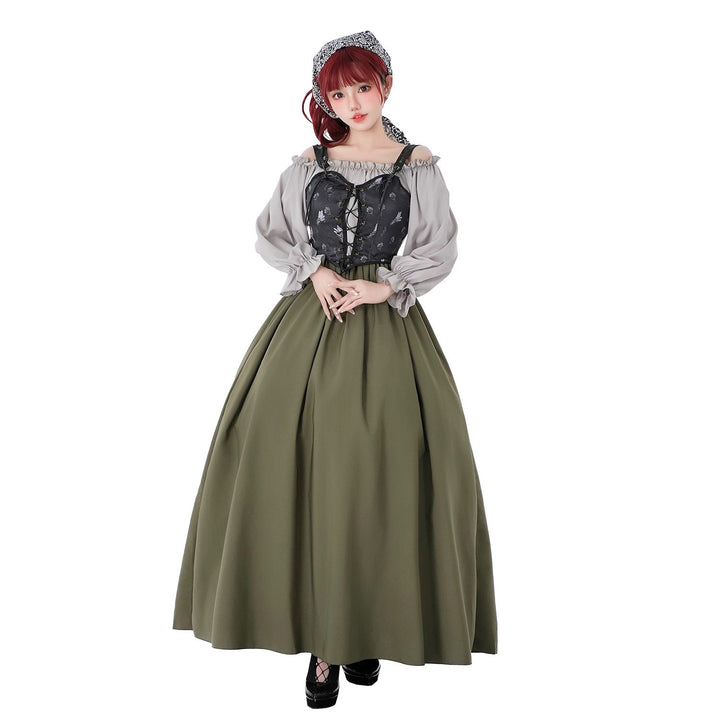 Damen Vintage Festkleid mit romantischen Rüschendetails und Puffärmeln Echo Archiv