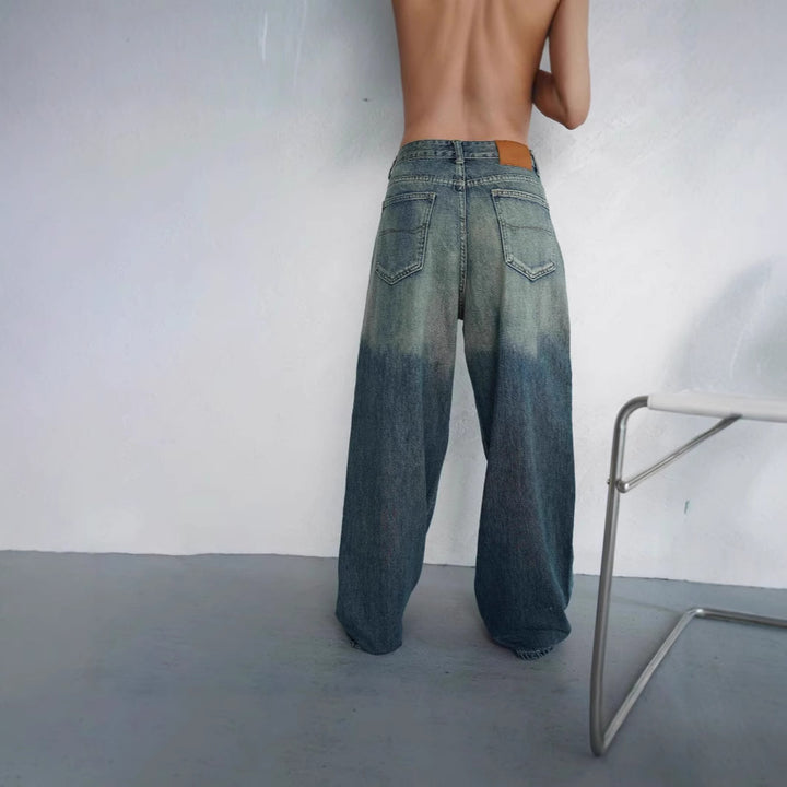 Damen lockere High-Waist Jeans mit angesagtem Farbverlauf und weitem Bein Echo Archiv