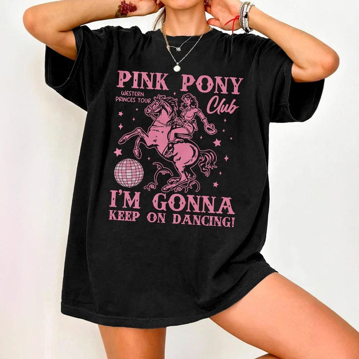 Damen Oversized T-Shirt mit kreativem Pferde- und Tanzmotiv Echo Archiv