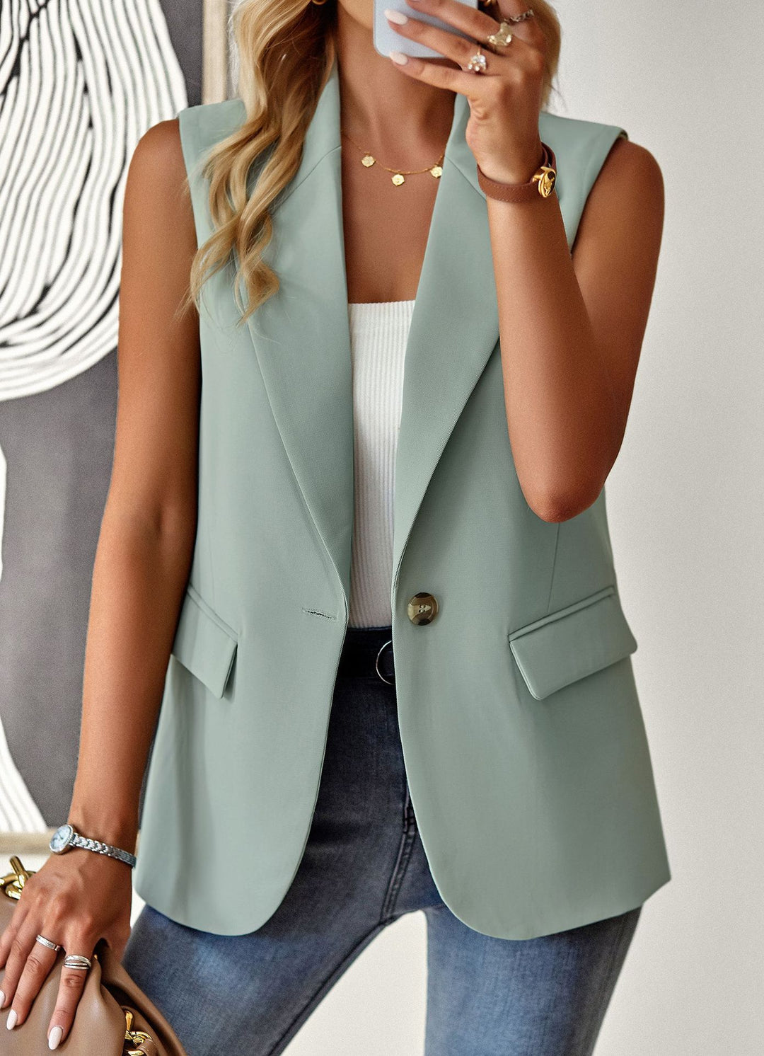 Damen ärmelloses Blazer-Oberteil mit taillierter Silhouette Echo Archiv
