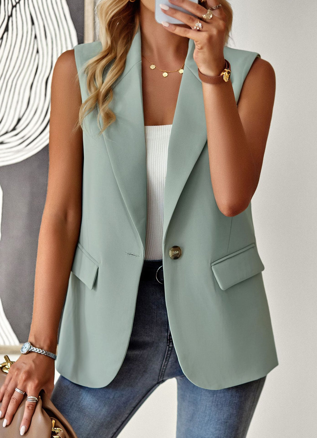 Damen ärmelloses Blazer-Oberteil mit taillierter Silhouette – Valéne