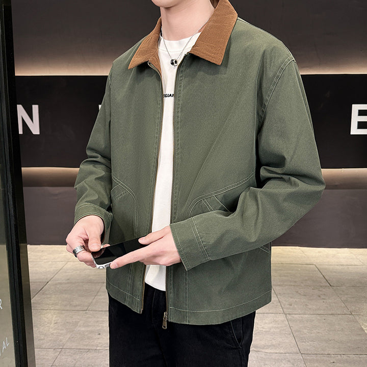 Herren Canvas-Fieldjacke mit Cordkragen, durchgehendem Reißverschluss und ergonomischen Nahtdetails Echoarchiv