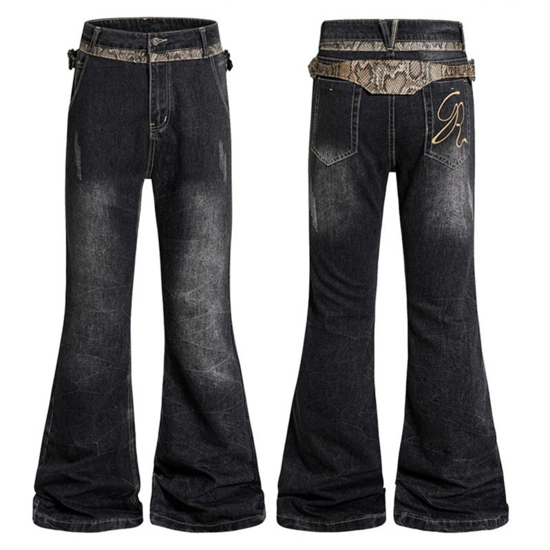 Damen Hochtaillierte Schlagjeans mit verstellbaren Hüftriemen und Vintage‑Waschung Echoarchiv