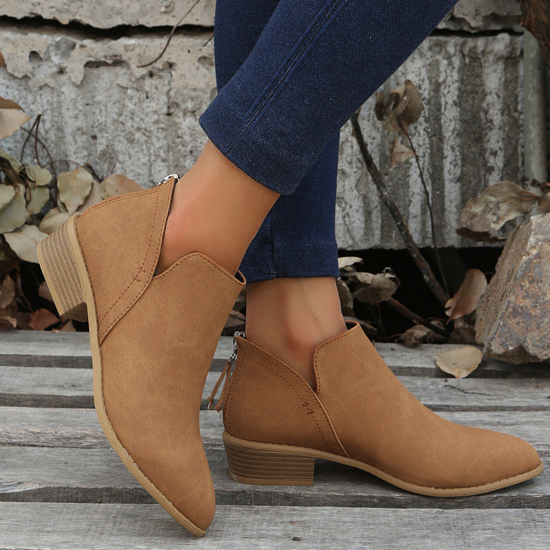 Damen Metallic-Ankleboots mit spitzer Kappe, Rückreißverschluss und niedrigem Blockabsatz Echoarchiv