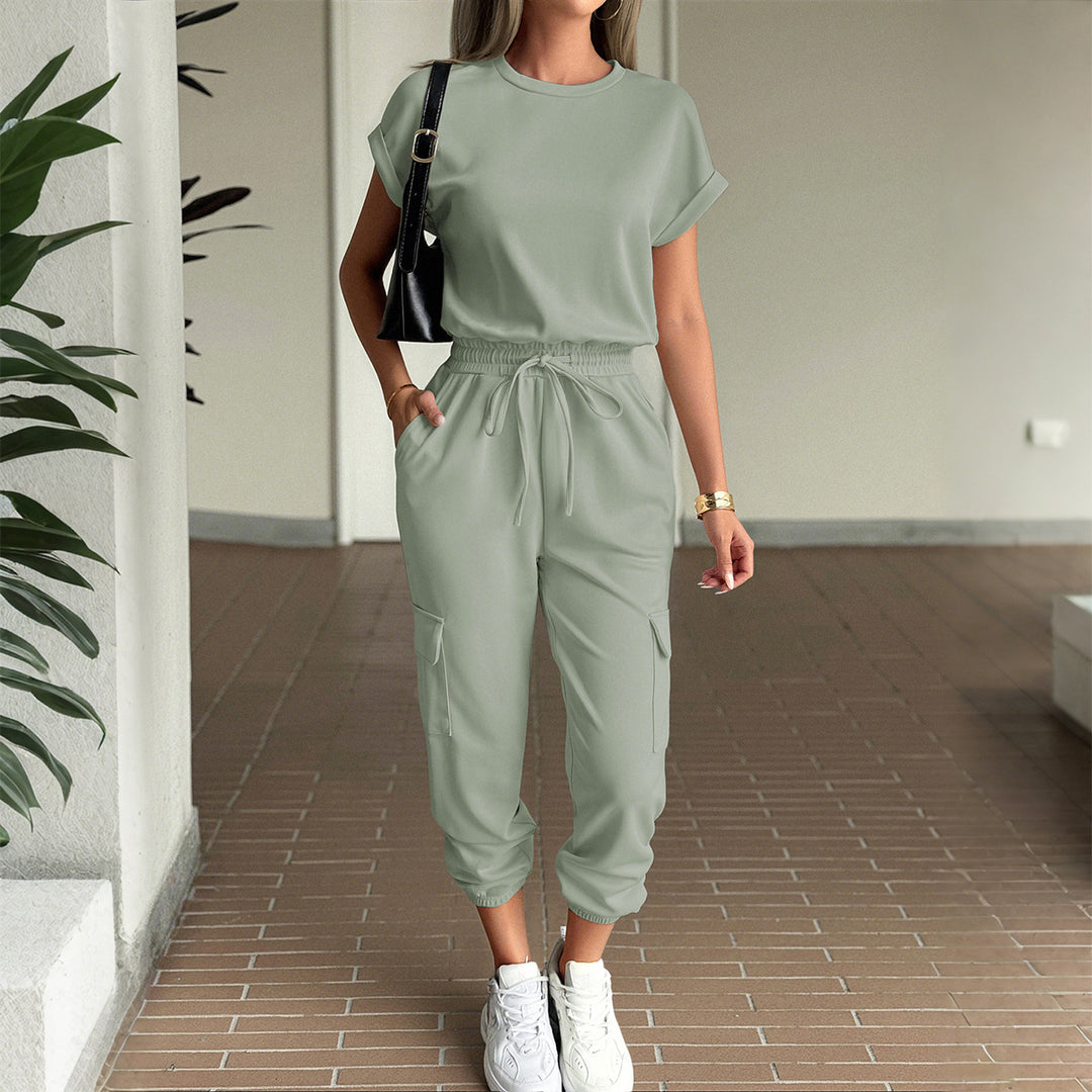 Damen lässiges Zweiteiliges Set mit elastischem Bund und seitlichen Taschen Echo Archiv