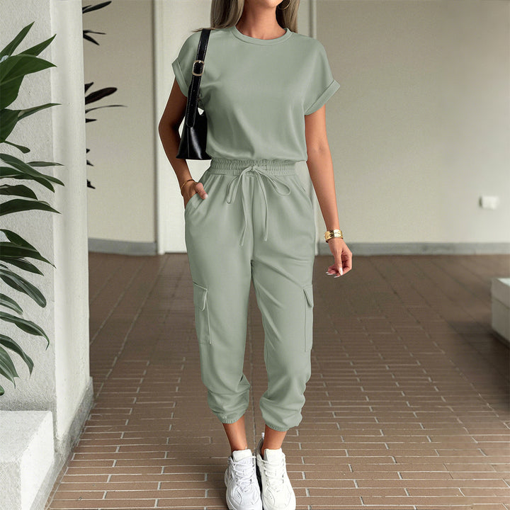 Damen lässiges Zweiteiliges Set mit elastischem Bund und seitlichen Taschen Echo Archiv