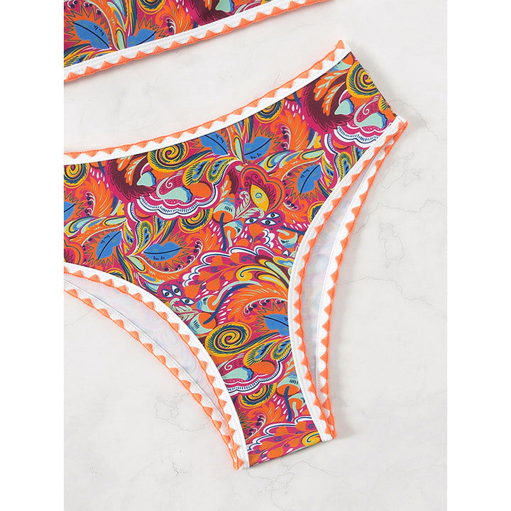 Damen Bandeau-Bikini mit buntem Psychedelic-Design und eleganten Rüschen Echo Archiv