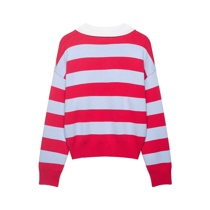 Damen Gestreifter Rugby-Pullover mit offenem Polokragen Echo Archiv