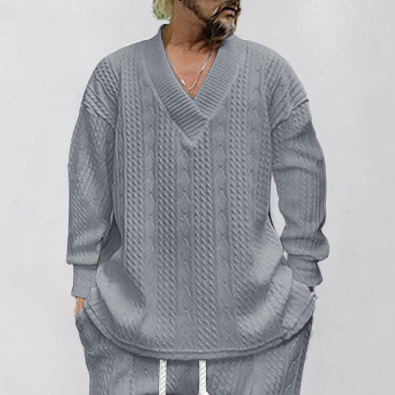 Herren Grobstrickpullover mit V-Ausschnitt und lässiger Passform Echoarchiv