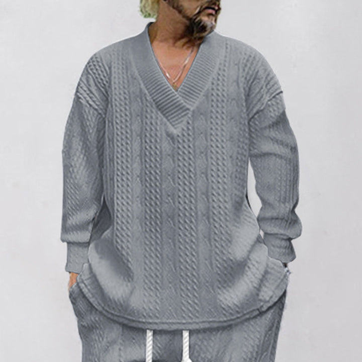 Herren lässiger V-Ausschnitt Pullover im Kabelstrickdesign Echoarchiv