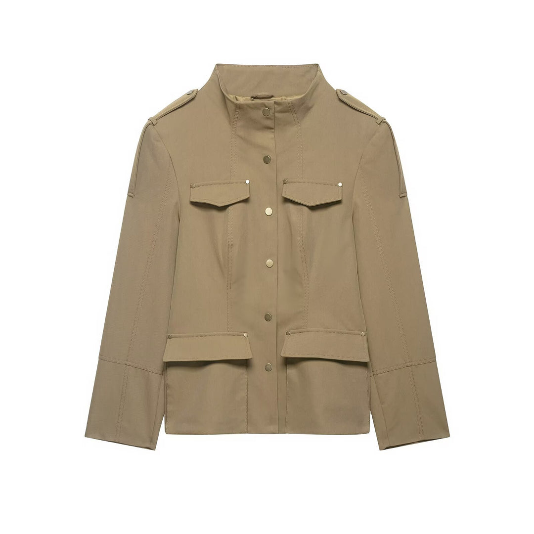 Damen Utility-Safarijacke mit Stehkragen, aufgesetzten Klappentaschen und Epauletten Echo Archiv