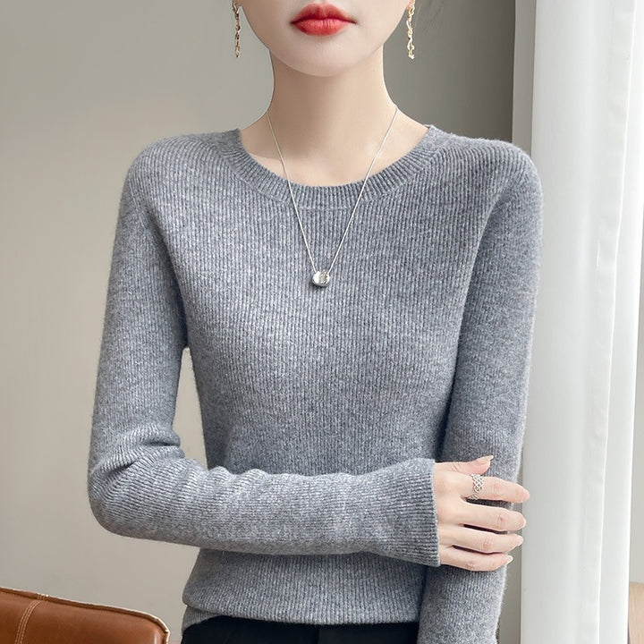 Damen Taillierter Rundhals-Pullover aus fein gerippter Kaschmir‑Optik Echoarchiv