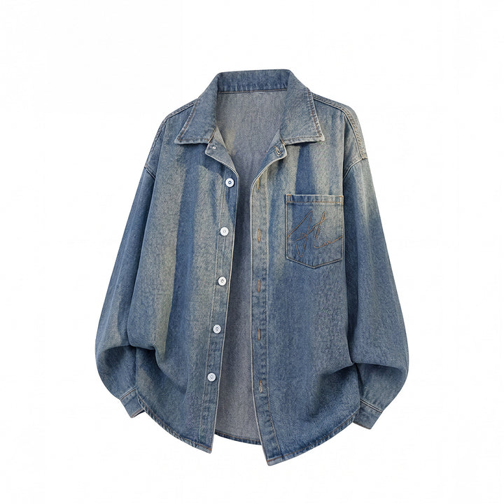 Unisex Oversize Hemdjacke aus Baumwoll-Twill mit aufgesetzter Brusttasche Echo Archiv