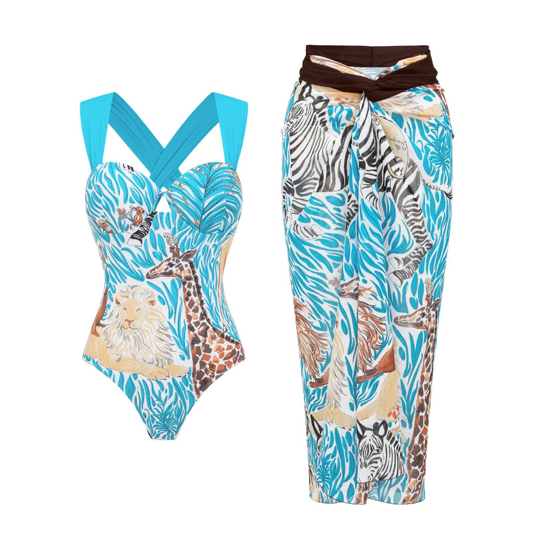 Damen Einteiler Badeanzug mit tierischem Print und eleganter Taillierung Echo Archiv