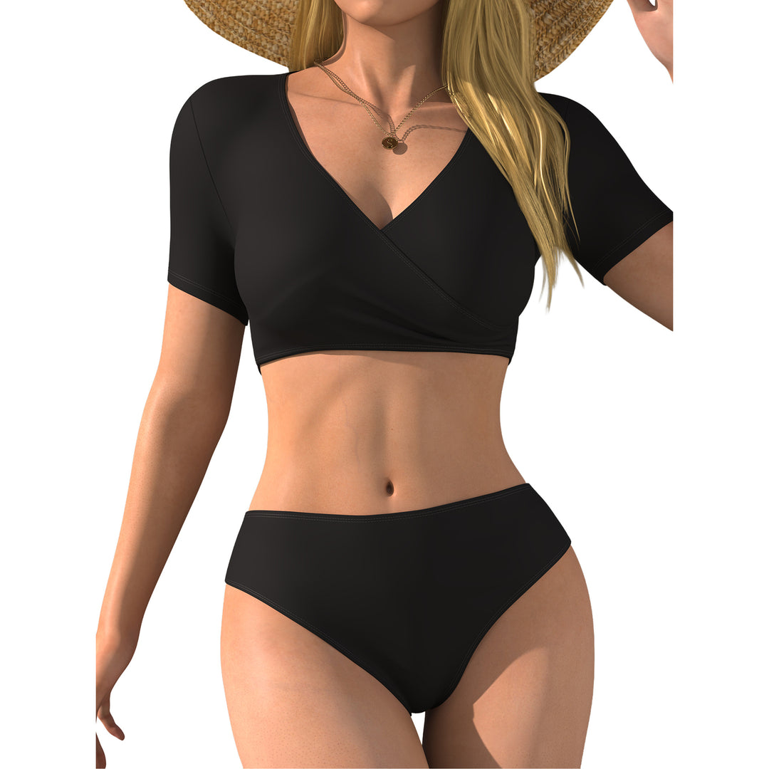 Damen Bikini-Oberteil mit Wickelschnitt und kurzen Ärmeln Echo Archiv