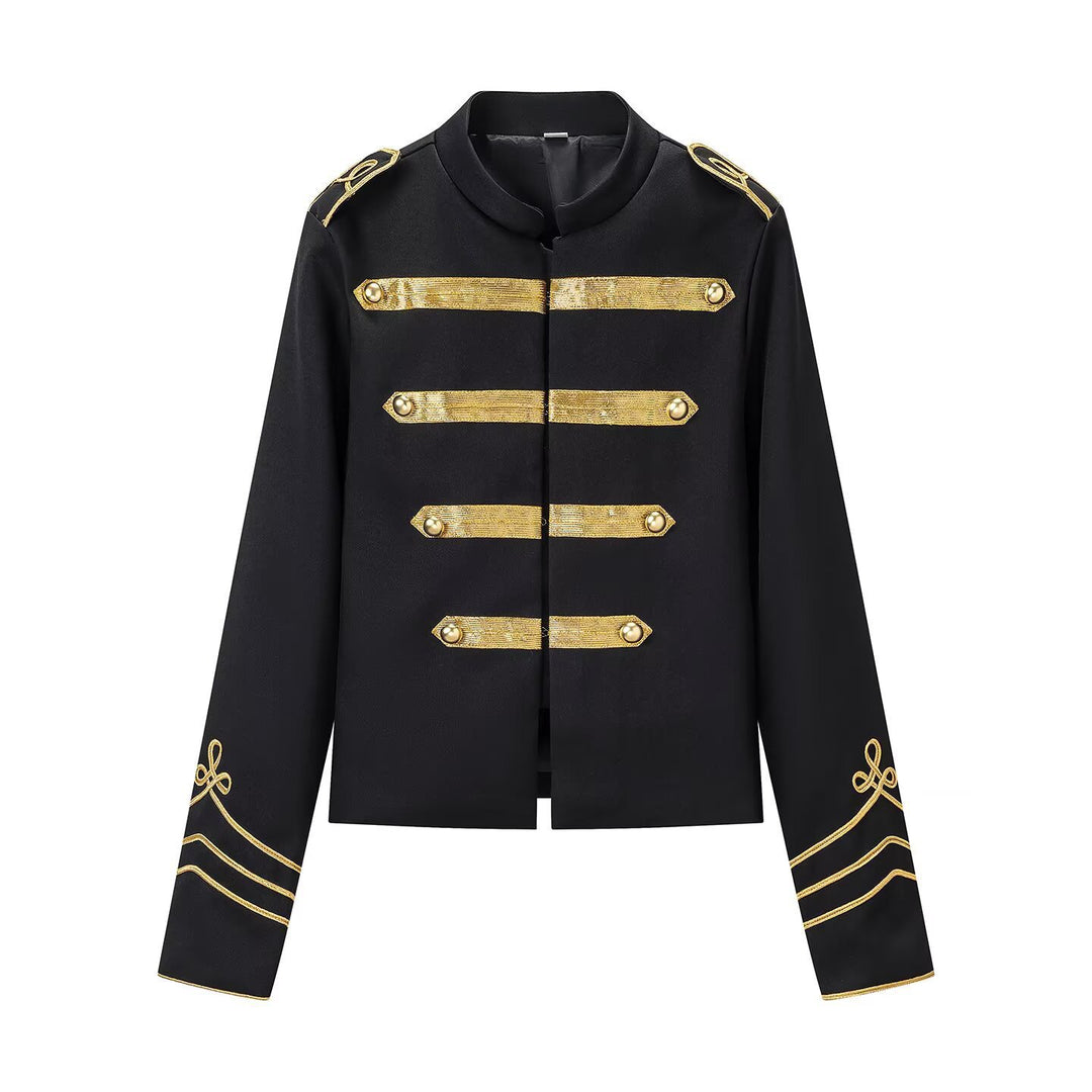 Damen militärinspirierte Kurzjacke mit Stehkragen und goldenen Galonborten Echo Archiv