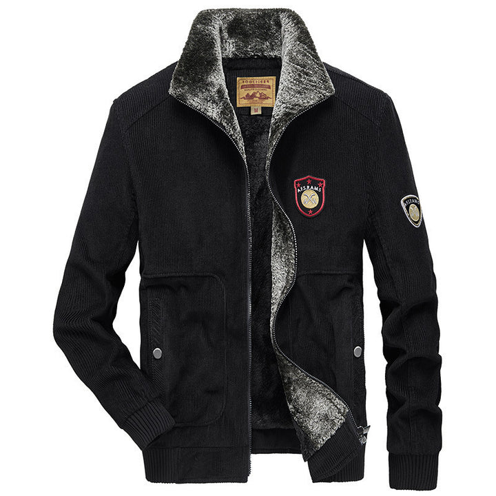 Herren Cord‑Strickjacke mit wärmender Teddyfleece‑Innenlage und Badge‑Details – Taviero