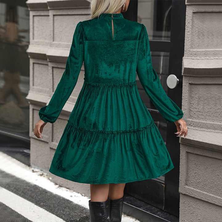 Damen Samtkleid mit geraffter Stufen‑A‑Linie und gesmokter Brustpartie Echoarchiv
