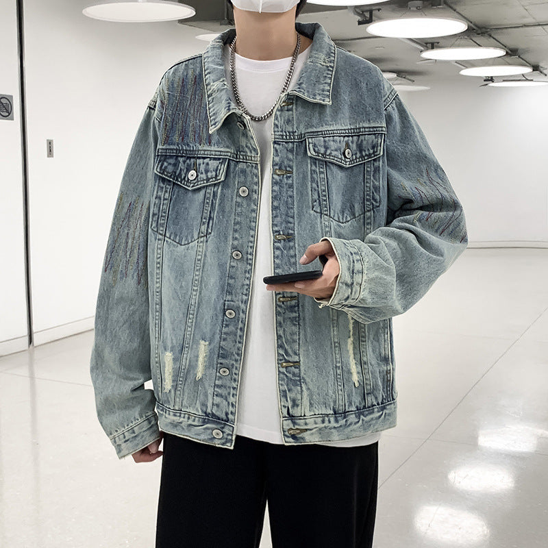 Herren Modische Denimjacke mit kreativen Akzenten Echoarchiv