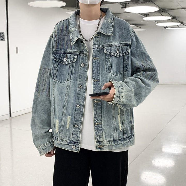 Herren Modische Denimjacke mit kreativen Akzenten Echoarchiv