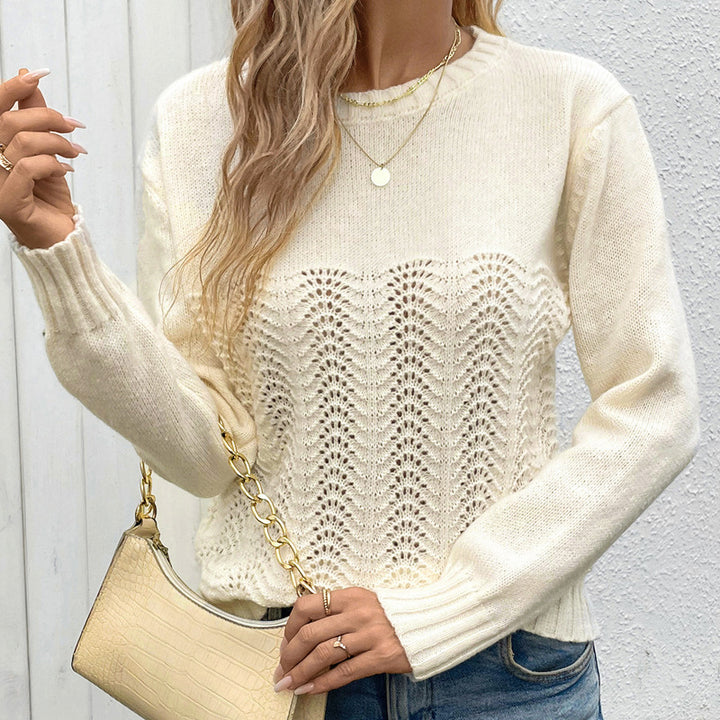 Damen Feinstrick-Pullover mit Wellen-Ajourmuster, Rundhals & legerer Passform Echoarchiv