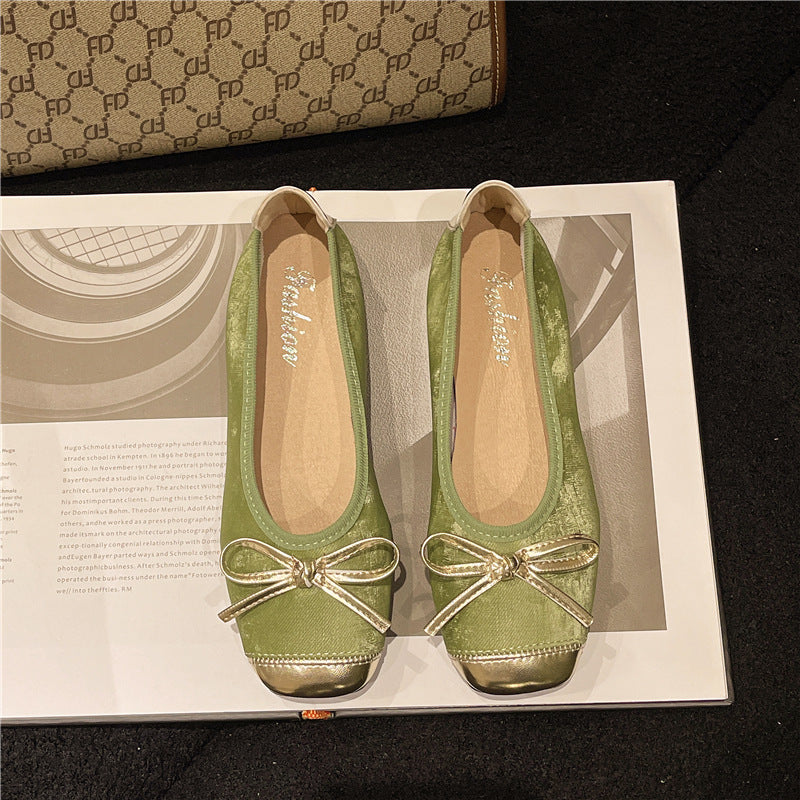 Damen nan Ballerina-Slipper mit quadratischer Zehenpartie, Schleifenapplikation und viskoelastischem Fußbett Echo Archiv