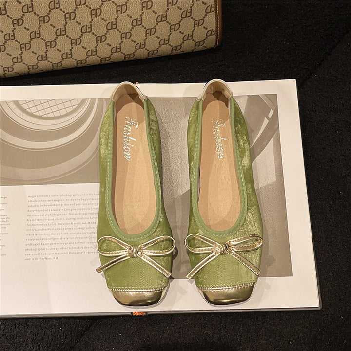 Damen nan Ballerina-Slipper mit quadratischer Zehenpartie, Schleifenapplikation und viskoelastischem Fußbett Echo Archiv