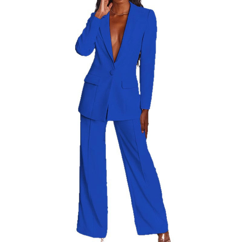 Damen nan taillierter Ein-Knopf-Blazer mit Pattentaschen und weiter Palazzo-Hose Hosenanzug Echo Archiv
