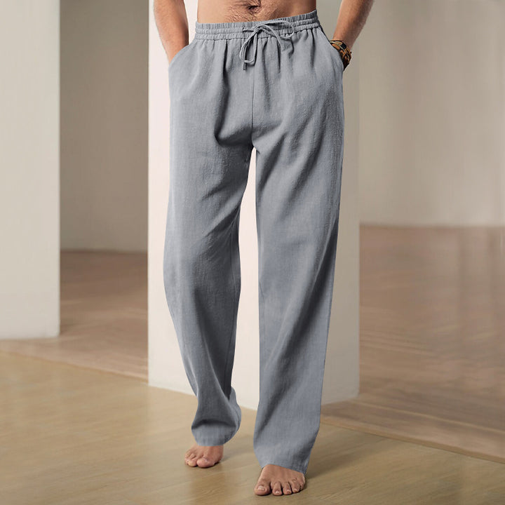 Herren Locker geschnittene Leinenhose mit Kordelzug und geradem Bein Echoarchiv