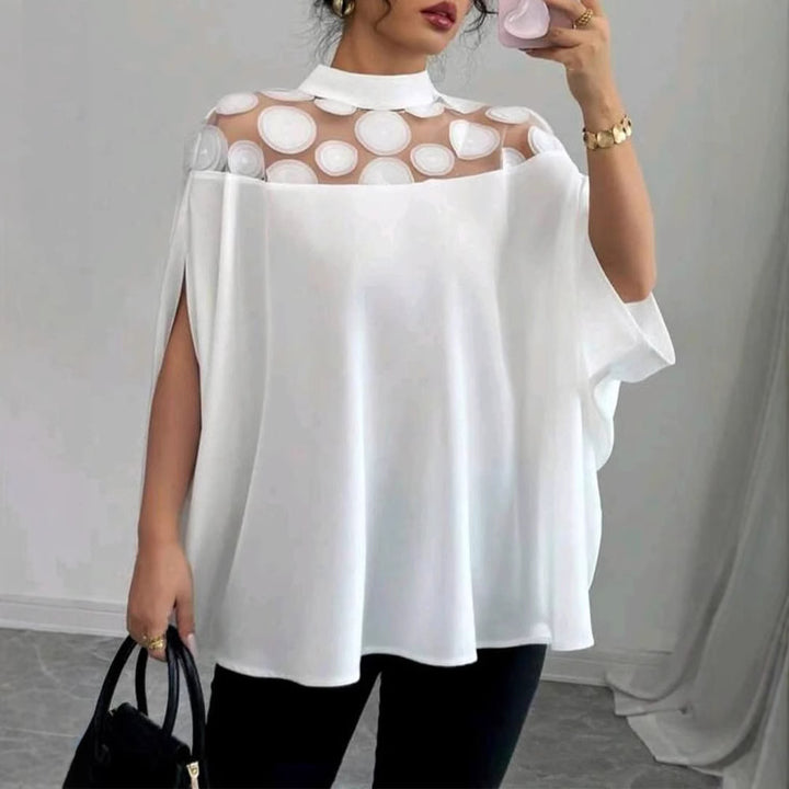 Damen nan weit geschnittene Bluse mit transparentem Rundapplikationseinsatz und Capeärmeln Echo Archiv