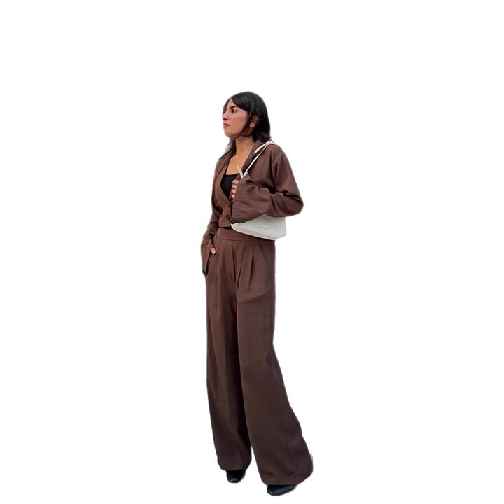 Damen Zweiteiliges Tailoring-Set Kurzblazer mit Glockenärmeln und High‑Waist Palazzohose Echoarchiv