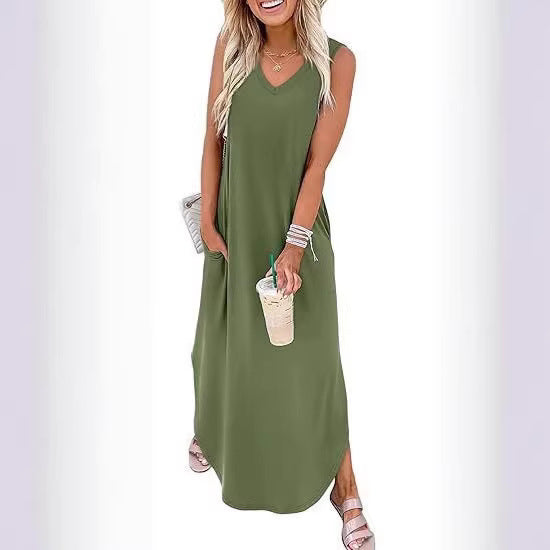 Damen Maxi-Kleid mit modernem V-Ausschnitt und praktischem Taschendesign Echo Archiv