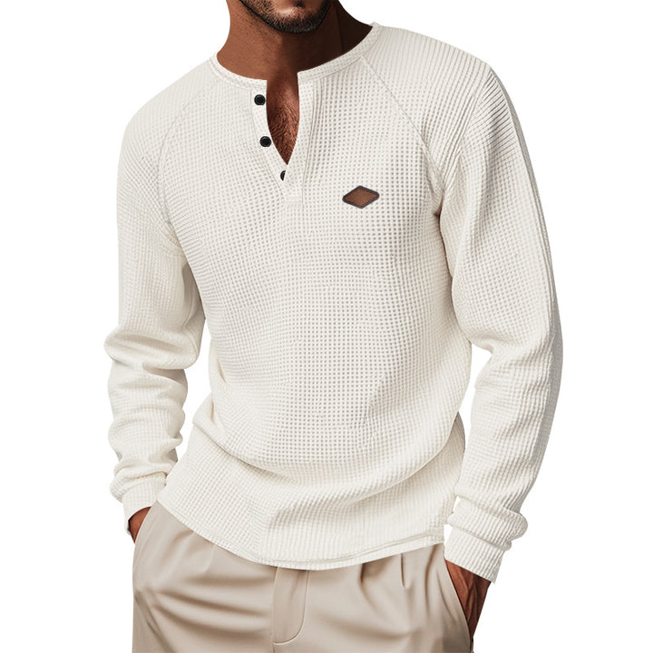 Herren nan strukturiertes Langarmshirt mit kurzer Knopfleiste, Raglanärmeln und dezenter Logo-Applikation Echo Archiv